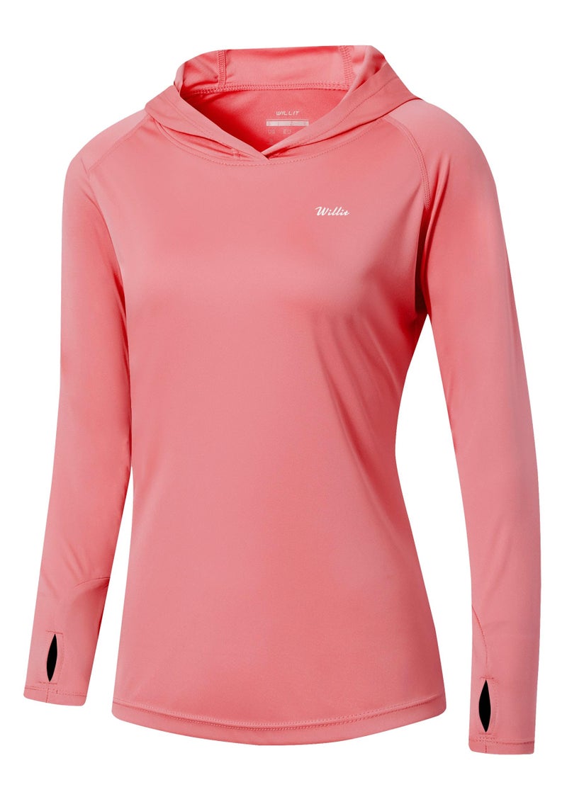 Willit Women's UPF 50+ Sun Protection Hoodie SPF Shirt Long Sleeve Hiking Fishing Outdoor Shirt Lightweight Hoodie Pink L - Image 1